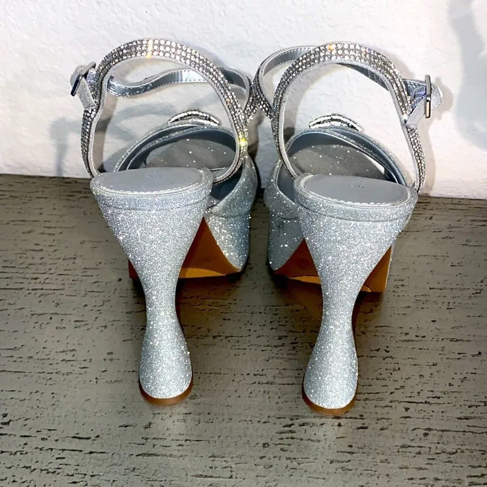Gianni Bini Glitter Rhinestone Bow Platform Sandals - Picture 4 of 10
